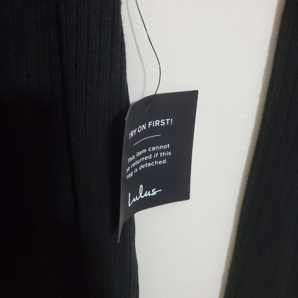 NWT Lulus Certainly Darling Black Ribbed Long Sleeve Bodycon Midi Dress Large - Picture 7 of 14
